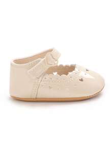 Cremeweiße Herz-Cut-out Baby-Prinzessinenschuhe, Spitzenbesatz Einzelriemen Weichsohle rutschfeste Pre-Walker Schuhe für Baby-Mädchen - Aprikosenfarben - Übersicht 6