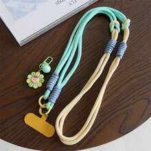1 Buah Gantungan Ponsel Liontin Bunga Matahari Boneka Lucu Panjang Selempang Halter Dapat Dibawa di Tangan Multifungsi Dua Warna Gantungan Ponsel Panjang Selempang Dapat Dilepas Tali Kepang 3-in-1 Tali Kamera Tahan Lama Anti-Hilang - MultiWarna - View 8