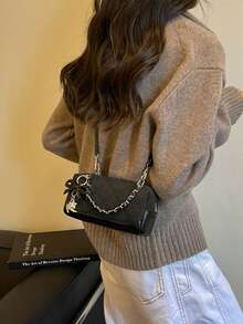 Women's New Spring Fashion Quilted Chain Handbag, Small Square Crossbody Bag, Versatile - Black - View 4