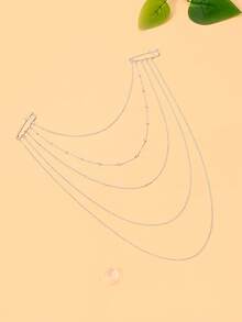 1pc New Multi-Layer Fine Chain Brooch, Niche Design, Light Luxury, Fashionable Versatile Suit Coat Decoration Tassel Brooch - Silver - View 3