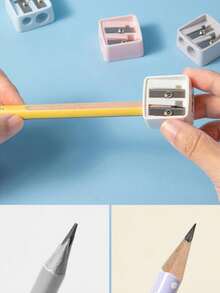 1pc Random Color Double Hole Square Makeup Pencil Sharpener, Eyebrow Pencil Sharpener, Compact Pencil Sharpener, Giveaways, Travel, Cheap Stuff, Travel Essential - Multicolor - View 6