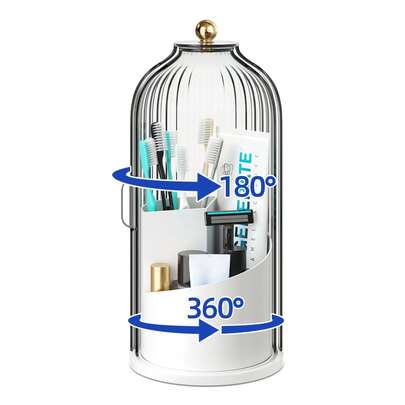 SANNAX Dustproof Toothbrush Holders With Cover For Bathrooms, Rotating Covered Tooth Brush Holder For Bathroom Counter, Dust Proof Plastic Makeup Brush Holder Organizer With Sliding Lid For Vanity,Grey White
