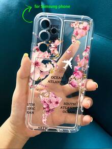 Cherry Blossom America Map Airplane Print Clear Case Compatible With IPhone 11/17/17pro/13/14/15/15pro/15 Plus/15 Promax/16/16pro/16plus/16promax/17Air/13pro/14pro/17Promax/12promax/13promax/14promax/14plus&Compatible With Samsung Galaxy/A54 A14 A15 S23 S24 S24ultra S25 A07 A17 S26 A57 - Multicolor - View 4