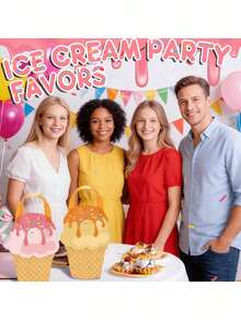 1/4pcs Ice Cream Tote Bags, Suitable For Birthday, Wedding, Pool Party, Picnic, Cute Cone Party Gift Bags For Candy, Snacks, Gifts, Summer Celebration, Wedding & Birthday Decoration - Multicolor - View 5