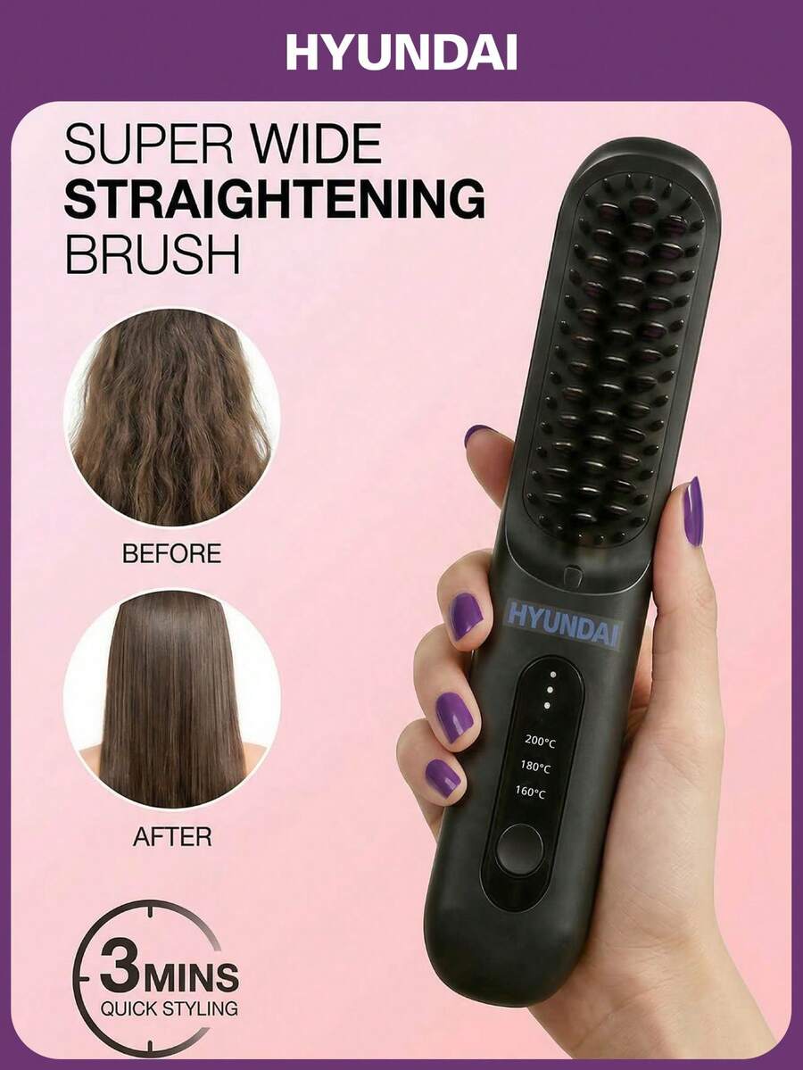 HYUNDAI 1pc New Portable Hair Straightener, Quick Straightening Tool, Smart Digital Display Precise Temperature Control. Long-Lasting Styling Without Damaging Hair, Dual Function For Straight & Curly Hair - Multicolor - View 1