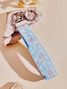 1pc New Fashion Polyester Fabric Keychain, Heat Transfer Printing Fabric Strap Keychain Bag Pendant - Multicolor - View 1