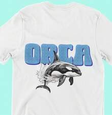 Orca T-shirt, tryck med blå havsspäckhuggare, marint liv-tröja - Vitt - Visa 1