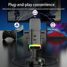 YAIUZGOO Professional RGB USB Microphone With Stand, Dynamic Desktop Gaming Microphone, LED Lighting, Noise Reduction, Mute Button, Adjustable Volume And Echo Control, Plug And Play Computer Microphone, Suitable For PC PS1+4 Laptop Phone Live Streaming Recording Podcast - View 4