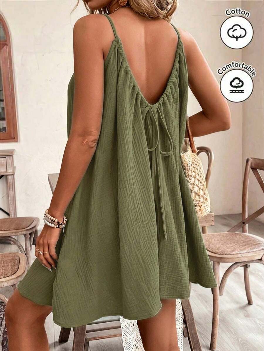 Women Short Dresses - 軍綠色 - 查看 1