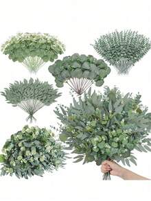 Mixed Artificial Eucalyptus Leaf Branches To Simulate Green Plants, Suitable For Home Decoration, Made Of Plastic Material, Can Be Used To Create Long-Lasting Wedding Bouquets, Romantic Table Decorations, Birthday And Graduation Ceremony Scenes - Multicolor - View 2