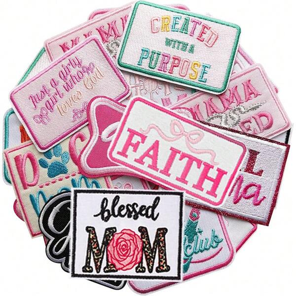 15Pcs Mama Girls Iron On Patches, Mother's Day Embroidered Applique Sew On Patches For Clothes Backpacks Hats Jackets T-Shirt