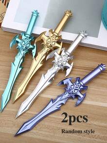 2pcs Creative Sword-Shaped Gel Pens, Cool Fantasy Weapon Style Ballpoint Pens, 0.5mm Black Ink Writing Pens, Suitable For Student, First Day Of School - Multicolor - View 11