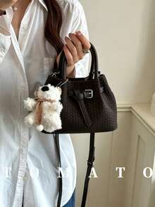 1 pieza Bolso de mano de mujer de moda, bolso de nube fruncido, estilo bolso-en-bolso, sin colgante, tela de PU de unicolor, se puede llevar como bolso de hombro o cruzado, bolso de uso diario, adecuado para mujeres jóvenes - viajes, compras, aula, citas, regalo para mujeres, oficina, trabajo, viajes - Café - Ver 3