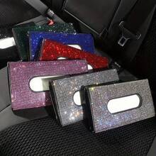 [Shiny Rhinestone Box]Rhinestone Car Sun Visor Tissue Box - Shiny Car Interior Decoration - Shiny Seat Back Tissue Storage Bag Napkin Holder - A - View 1
