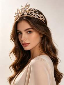1 Stück modisches, exquisites Schmetterling-Strass-Kronen-Haaraccessoire für Frauen, geeignet für Hochzeit, Party, Halloween-Kostüm - Gold - Übersicht 3