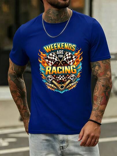 Men's Racing Graphic Tee Premium Cotton, Relaxed Fit, Casual, Comfortable, Unique Graphic Print