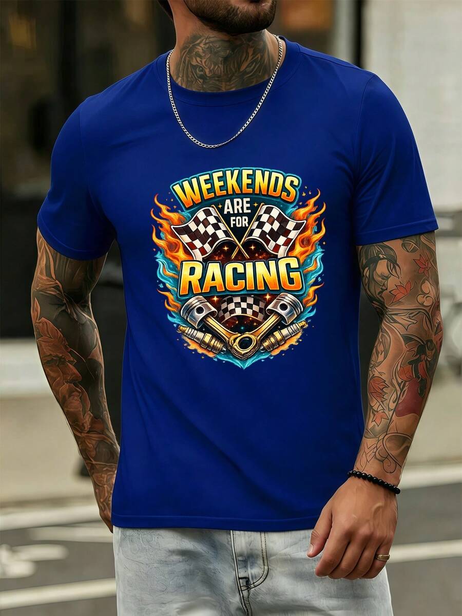 Men's Racing Graphic Tee Premium Cotton, Relaxed Fit, Casual, Comfortable, Unique Graphic Print - Blue - View 1