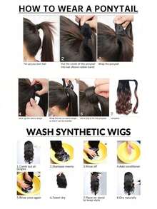 Extensões de Cabelo Ombré Preto Marrom para Loiro Mel & Marrom Escuro, Extensão de Rabo de Cavalo Enrolado Curto de 14 Polegadas para Mulheres, Peça de Cabelo Sintético Macio e Leve, Fácil de Usar para Volume Natural, Estilo Diário, Fantasia de Halloween, Cosplay e Festa - Multicolorido - Visão 11
