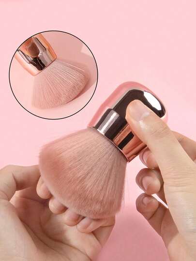 2/1 buah Kuas Debu Kuku dan Makeup dengan Kepala Jamur Besar, Kuas Debu Jamur Berbulu Lembut, Warna Pink