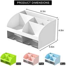 1pc Desktop Organizer With 6 Compartments And 2 Drawers, Plastic Makeup Organizer, Desktop Pen Holder, Suitable For School, Home, Office Supplies Desktop Organization - Multicolor - View 2