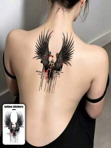 1pc Temporary Body Art Tattoo Sticker, Black Tattoo, Wings, Figure, Sword, English Pattern Paper Tattoo Sticker, Easy To Apply And Remove, Very Realistic, Suitable For Men Or Women Chest, Legs, Arms, Waist, Abdomen, Feet Tattoo Sticker Music Festival Party Supplies, Multi-Functional Body Art Fake Tattoo For Men And Women, Scar Coverage - Black - View 1