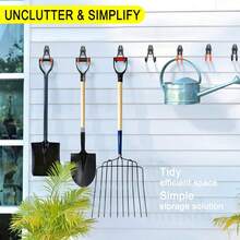 Heavy Duty Wall Mount Tool Hooks Black L-Shaped Iron Hangers 2 Pack With Complete Screws, Garage Garden Storage Rack For Shovel Broom Rake, Rustproof Strong Load Bearing, Wall Fence Universal Organizer - Large (4 Pieces, Including Nails) - View 7