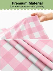 2pcs/4pcs/6pcs Pink & White Plaid Disposable Tablecloth, Stain-Resistant & Waterproof Plaid Tablecloth, Suitable For Baby Shower, Bridal Shower, Girls Birthday, Picnic, Indoor & Outdoor Party - Multicolor - View 3