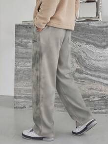 Plus Size Men's Corduroy Wide Leg Pants, Drawstring Loose Drape Casual Long Pants - Grey - View 2