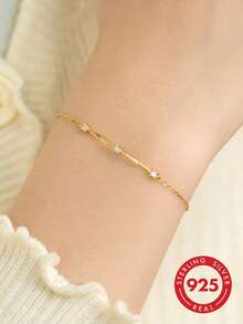 925 Sterling Silver Mobius Twist Minimalist Thin Bracelet For Women, Classic Fashion Luxury Elegant Elegant - Gold - View 1