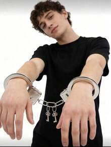 1pc Iron Handcuffs With Inner Diameter Less Than 5cm, Accessory, Makeup/Costume Prop - Silver - View 8