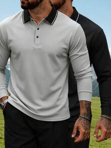 2pcs/Pack Men's Long Sleeve Polo Shirts, Outdoor Sports Casual Tops - Multicolor - View 4
