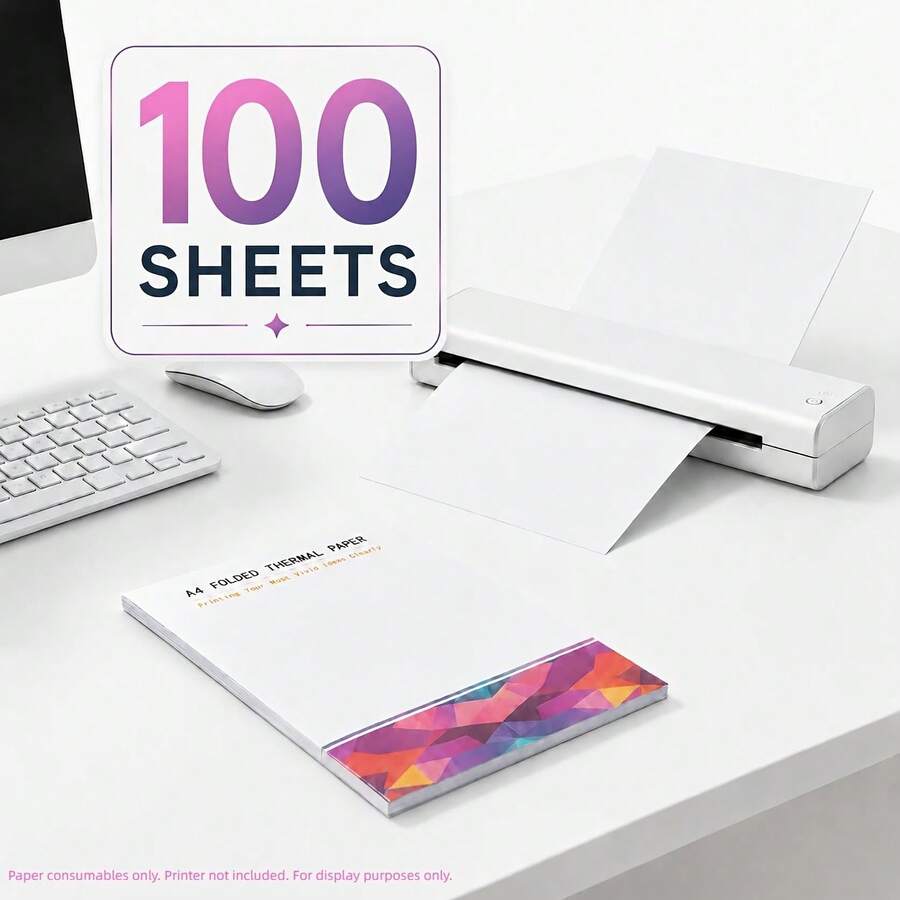 100 Sheets A4 Fanfold Thermal Printer Paper, 210x297mm Easy Loading Non-Curling Stacked Refill Paper For Mobile Office, Field Reports, Business Invoices, Fully Compatible With Most Portable A4 Wireless Thermal Printers, Paper Refill Only - View 1