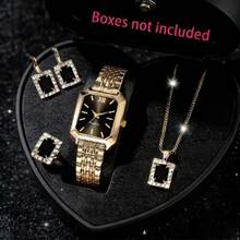 5pcs/Set Women's Square Quartz Watch Elegant Sparkling Rhinestone Jewelry Set, Suitable For Daily Wear, Birthday Gift For Girlfriend And Family - Black - View 2