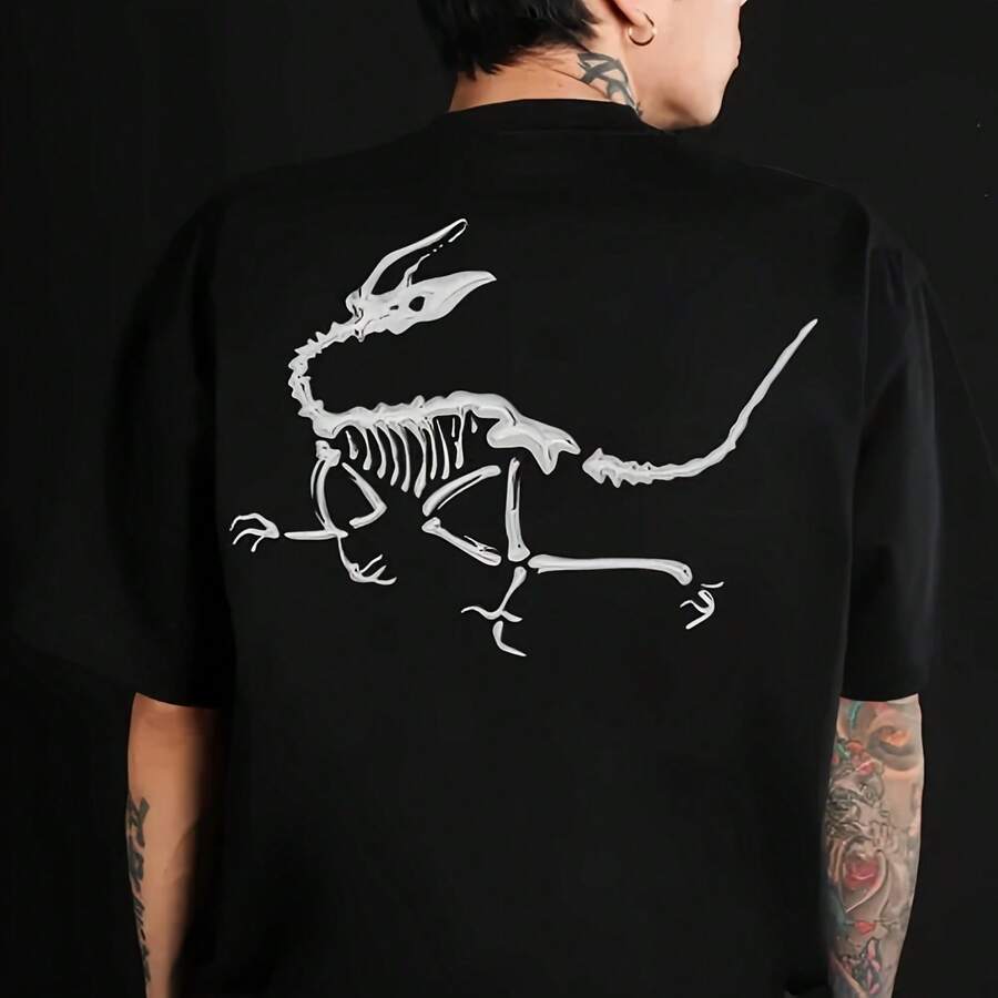 Summer Trendss Dinosaur Skeleton Print Men's Short-Sleeved T-Shirt Same Style For Both Men And Women Loose Fit - 款式 - 查看 1