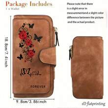 Rose & Butterfly Embroidered Women's Long Wallet Pink Faux Suede Clutch Purse With Wristlet Strap Zipper Card Holder Romantic Gift, Small Wallet - Multicolor - View 3
