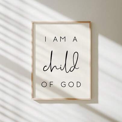 1 bức tranh canvas treo tường I Am A Child Of God phong cách tối giản, in Giclee, tranh nghệ thuật trích dẫn câu Kinh Thánh, trang trí phòng ngủ trẻ em, phòng khách, nhà ở, không khung/có khung hoặc treo gỗ