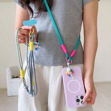 1 Buah Gantungan Ponsel Liontin Bunga Matahari Boneka Lucu Panjang Selempang Halter Dapat Dibawa di Tangan Multifungsi Dua Warna Gantungan Ponsel Panjang Selempang Dapat Dilepas Tali Kepang 3-in-1 Tali Kamera Tahan Lama Anti-Hilang - MultiWarna - View 2