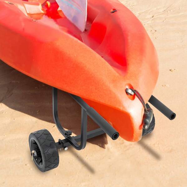HYYKJ-US Stainless Steel Kayak Dolly Cart With 8 Inch Beach Wheels, Adjustable Width Folding Canoe Transport Carrier Holds 220.46Lbs For Small Sailboat Fishing Boat Transport