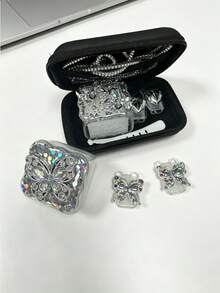 6pcs Set Exquisite Premium Silver Shiny Rhinestone Butterfly Data Cable Protector With Hard Shell Storage Bag, Charging Cable Winder, Cable Clip And Gradient Laser Protective Case, Compatible For Apple 18/20W Series Charger Protection Storage Set, Anti-Breakage Anti-Drop Anti-Shock, Daily Travel Charging Accessories Full Set Combination - View 9