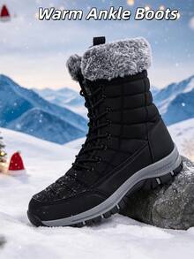 Botas de Caminhada de Inverno Masculinas Pretas, Estilo Atemporal Novo, Marca, Sapatos Masculinos Plus Size, Botas de Caminhada ao Ar Livre, Botas Esportivas de Caminhada, Botas de Primavera, Botas de Outono, Botas de Inverno, Botas Multiterreno, Botas de Caça, Botas de Camping, Botas Masculinas com Forro de Pele Longa para Manter o Calor, Botas de Esportes na Neve, Presente de Natal, Botas de Plataforma Antiderrapantes, Duráveis, Resistentes ao Frio, Sapatos Esportivos de Inverno de Alta Qualidade, Botas de Tornozelo Masculinas/Femininas de Outono/Inverno, Sapatos Esportivos ao Ar Livre, Tamanho 36-48 - Preto - Visão 4