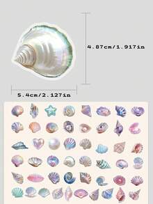 50pcs Shell-Shaped Stickers For Decorating Mobile Phones; Suitable For Skateboard-Style Phone Cases, Flasks And Tissue Boxes; Ideal For Asymmetric Shapes; Perfect As Party Favours, Rewards And Festive Gifts; PET - Multicolor - View 3