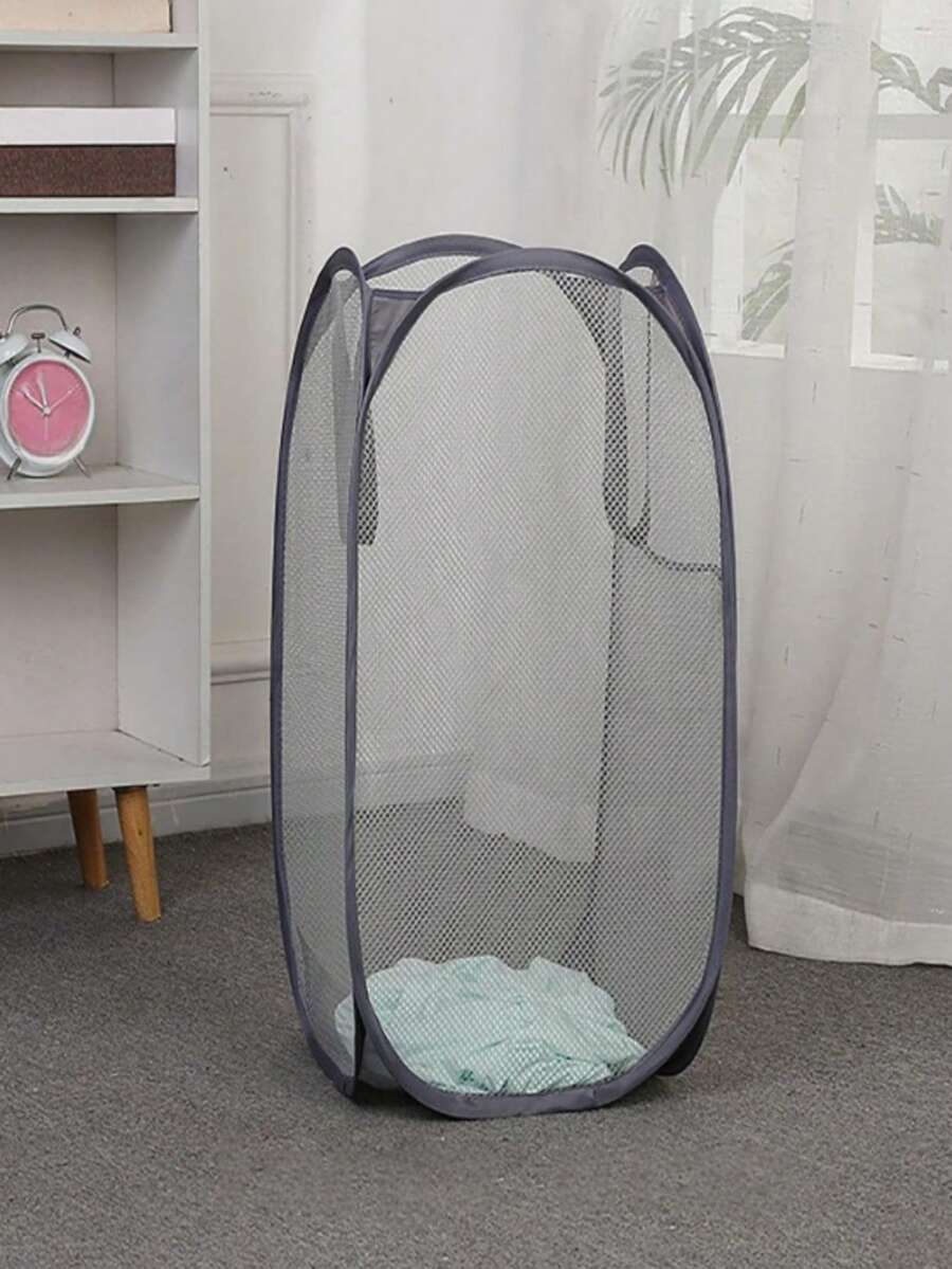 1pc Large Foldable Laundry Basket, Mesh Clothes Storage Bin, Portable Dirty Clothes Hamper For Home - Multicolor - View 1