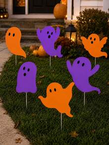 1/6/12 Stücke Halloween Geister Gartenschilder, Orange & Lila dekorative Rasenstecker, geeignet für gruselige Außendekoration, süßes fliegendes Geisterdesign, perfekt für Garten, Veranda, Weg und Partydekoration, ideal für Hausbesitzer, Gastgeber und Veranstaltungsplaner, Halloween Trick or Treat Spukhaus Dekoration - Verschiedenfarbig - Übersicht 3