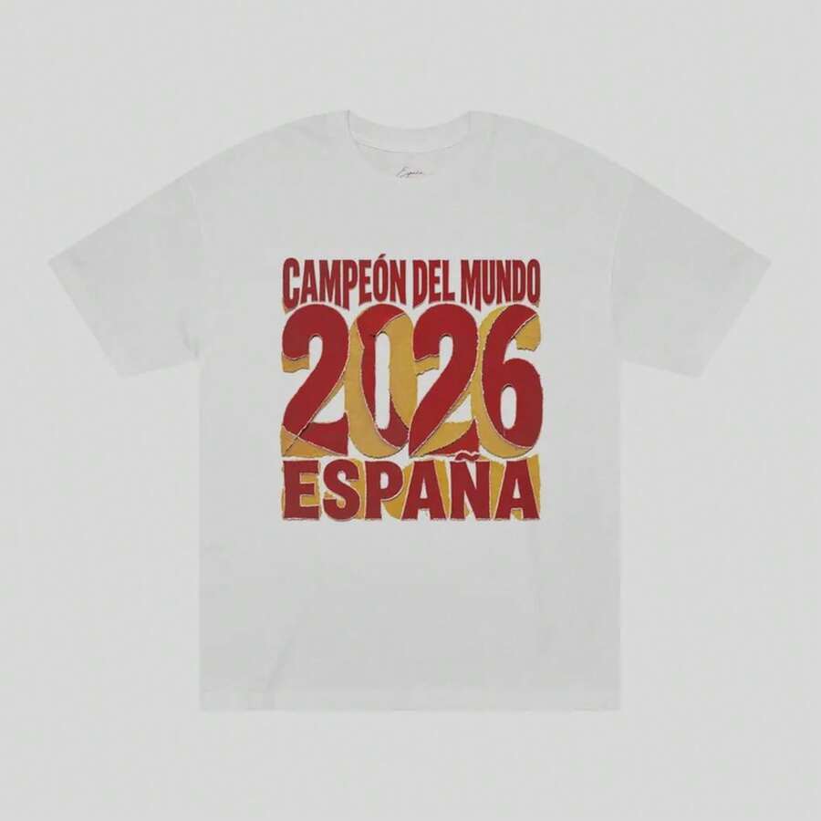 2026 Spain World Champion T-Shirt / Spanish Football World Cup 2026 / Neck Label With Details / Spain Champion T-Shirt / Co MKDA - White - View 1