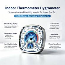 Square Non-Electric Temperature & Humidity Meter With Aquarius/Gemini Pattern, Sensitive And Fast Response Mechanism, Separate Temperature And Humidity Display, Suitable For Greenhouse And Tea Room - A - View 2