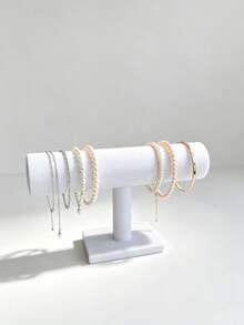 Velvet T-Shaped Jewelry Display Stand With Base Sturdy Durable Bracelet Necklace Watch Display Rack Desktop Vanity Organizer Storage Shelf Entryway Key Holder Earring Ring Accessory Display Stand Home Store Jewelry Storage Rack - Multicolor - View 4