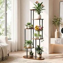 Modern Plant Stand 4/5/6 Tier Wooden Shelving & Metal Flower Rack For Indoor Garden & Outdoor Use - Black - View 10