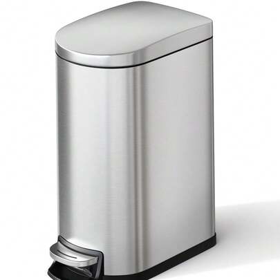 Slim 10L  Metal Bathroom Trash Can With Lid – Step-On Pedal, Soft Close, Removable Inner Bucket, Odor Control – Appropriate For Bedroom, Kitchen, Office