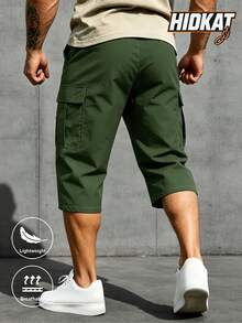 Hidkat Men's Summer Thin Cargo Capris, Drawstring Waist, Large Cargo Pockets, Fashionable And Versatile, Suitable For Daily Casual And Outdoor Hiking Wear - Green - View 4