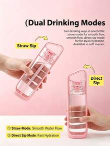 Kor Dual Use Water Bottle With Straw Portable Square Clear Water Cup Dual Drinking Modes Leakproof Travel Sports Drinking Bottle For Girls - 黑色 - 查看 7